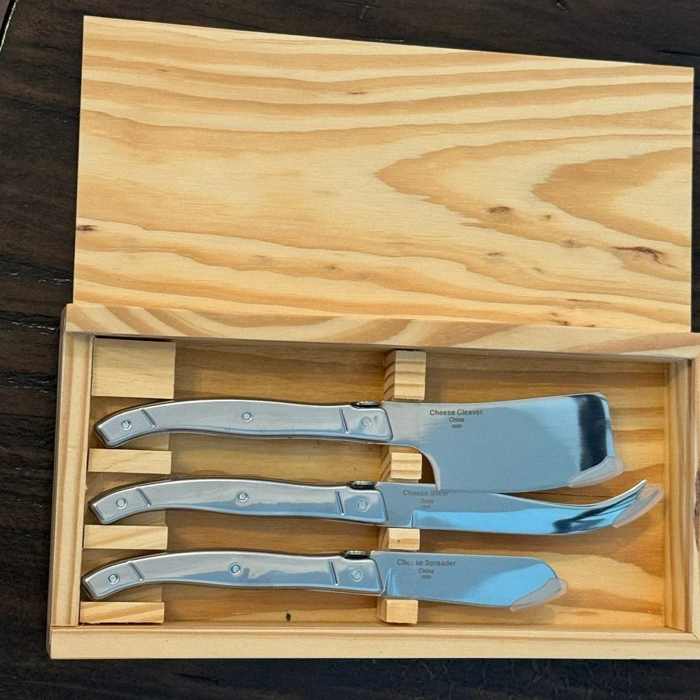 Wolfgang‎ Puck 3 Piece Stainless Steel Cheese Knife Set in Wood Gift Box 0323